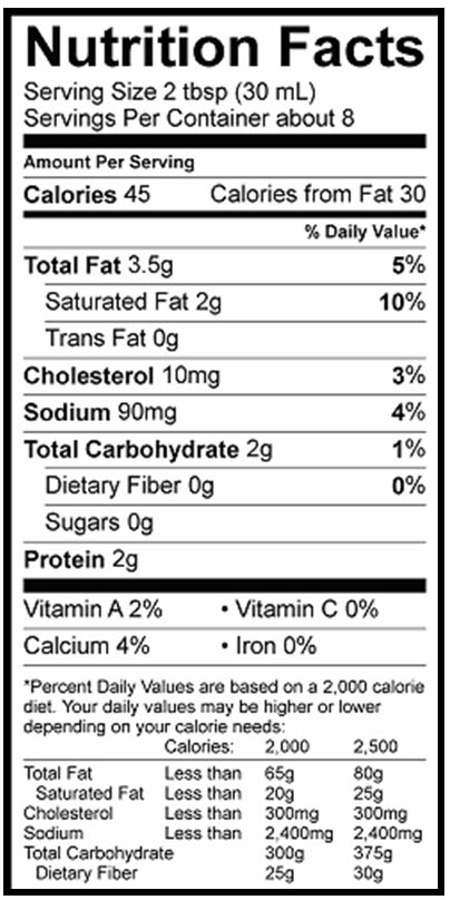 nutrition information